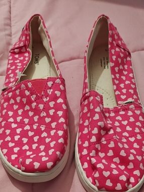 TOMS Kids Pink Heart Slip-On Shoes